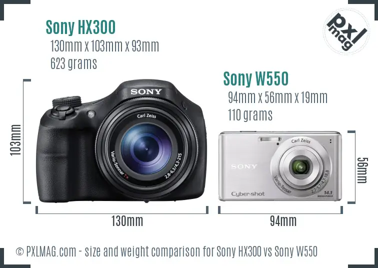Sony HX300 vs Sony W550 size comparison