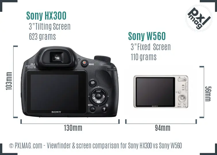 Sony HX300 vs Sony W560 Screen and Viewfinder comparison