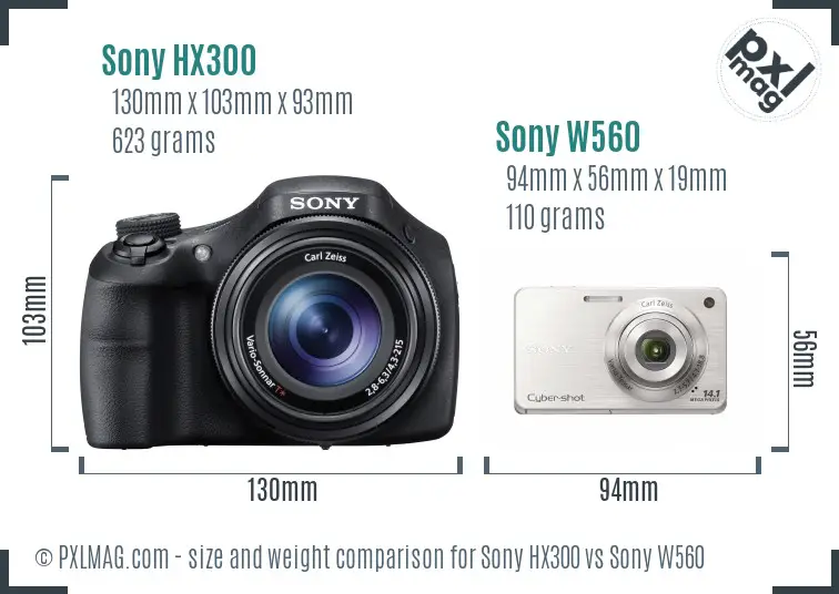 Sony HX300 vs Sony W560 size comparison