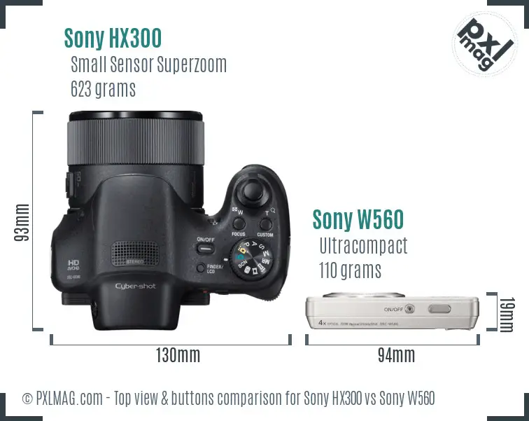 Sony HX300 vs Sony W560 top view buttons comparison