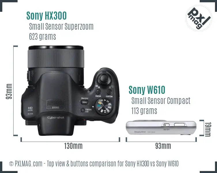 Sony HX300 vs Sony W610 top view buttons comparison