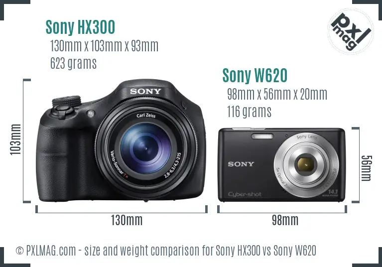 Sony HX300 vs Sony W620 size comparison