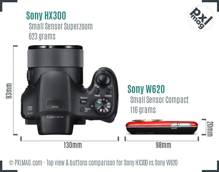 Sony HX300 vs Sony W620 top view buttons comparison