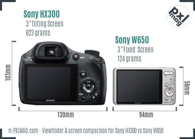 Sony HX300 vs Sony W650 Screen and Viewfinder comparison