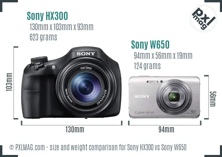 Sony HX300 vs Sony W650 size comparison