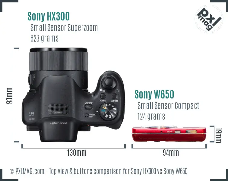 Sony HX300 vs Sony W650 top view buttons comparison