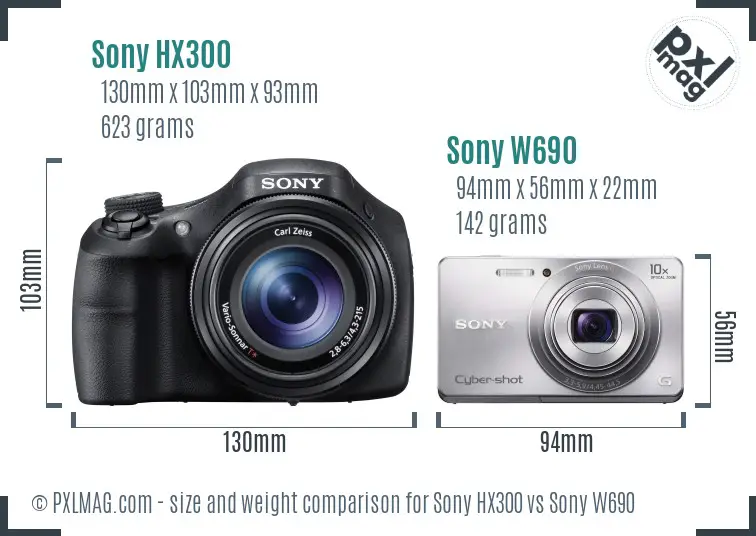 Sony HX300 vs Sony W690 size comparison