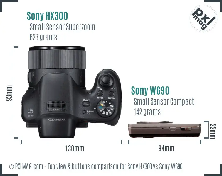 Sony HX300 vs Sony W690 top view buttons comparison
