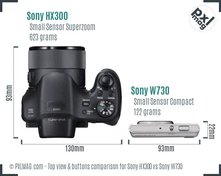 Sony HX300 vs Sony W730 top view buttons comparison