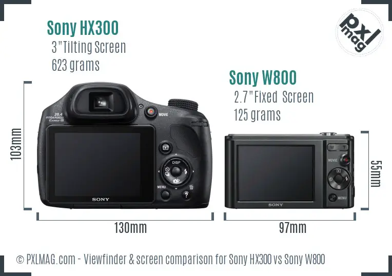 Sony HX300 vs Sony W800 Screen and Viewfinder comparison