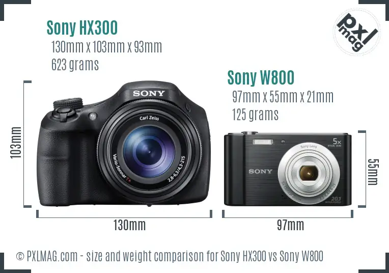 Sony HX300 vs Sony W800 size comparison
