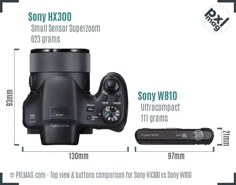 Sony HX300 vs Sony W810 top view buttons comparison