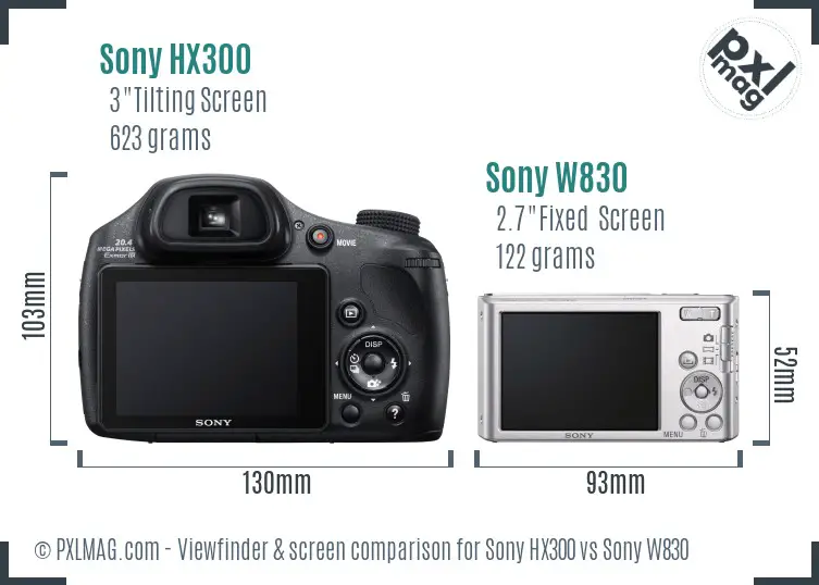 Sony HX300 vs Sony W830 Screen and Viewfinder comparison