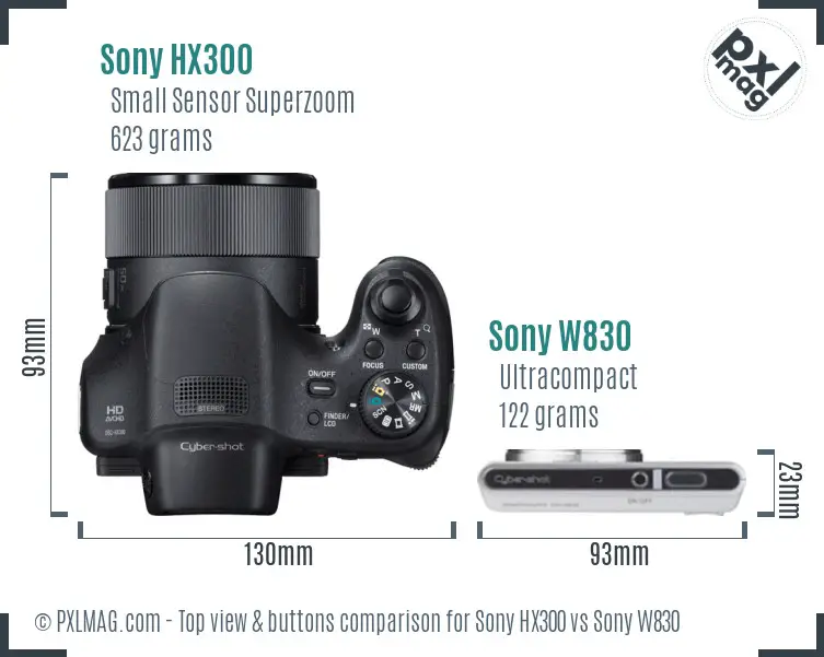 Sony HX300 vs Sony W830 top view buttons comparison