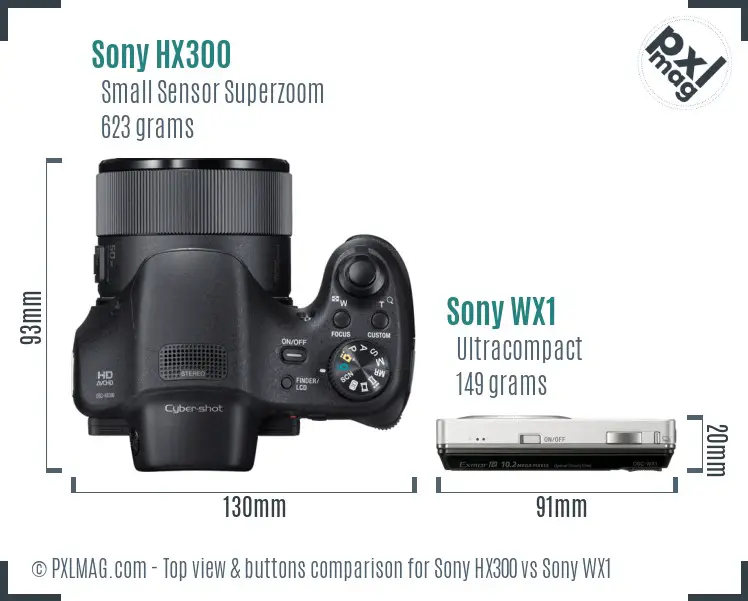 Sony HX300 vs Sony WX1 top view buttons comparison