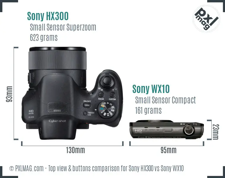 Sony HX300 vs Sony WX10 top view buttons comparison