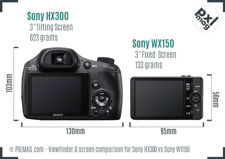 Sony HX300 vs Sony WX150 Screen and Viewfinder comparison