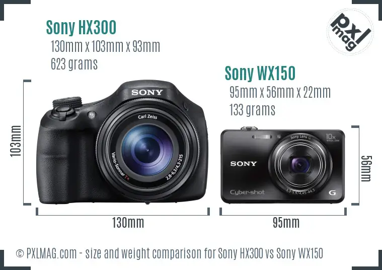 Sony HX300 vs Sony WX150 size comparison