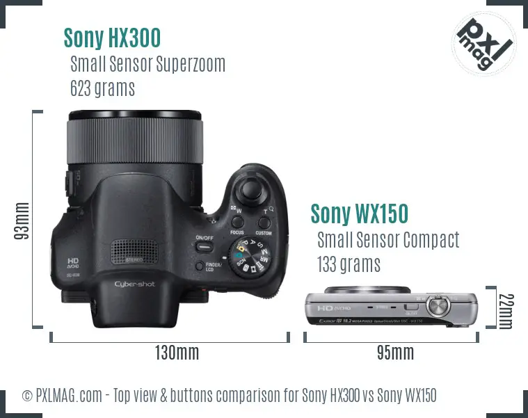 Sony HX300 vs Sony WX150 top view buttons comparison
