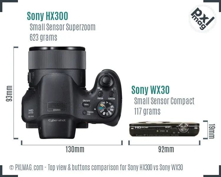 Sony HX300 vs Sony WX30 top view buttons comparison