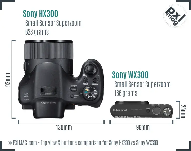 Sony HX300 vs Sony WX300 top view buttons comparison