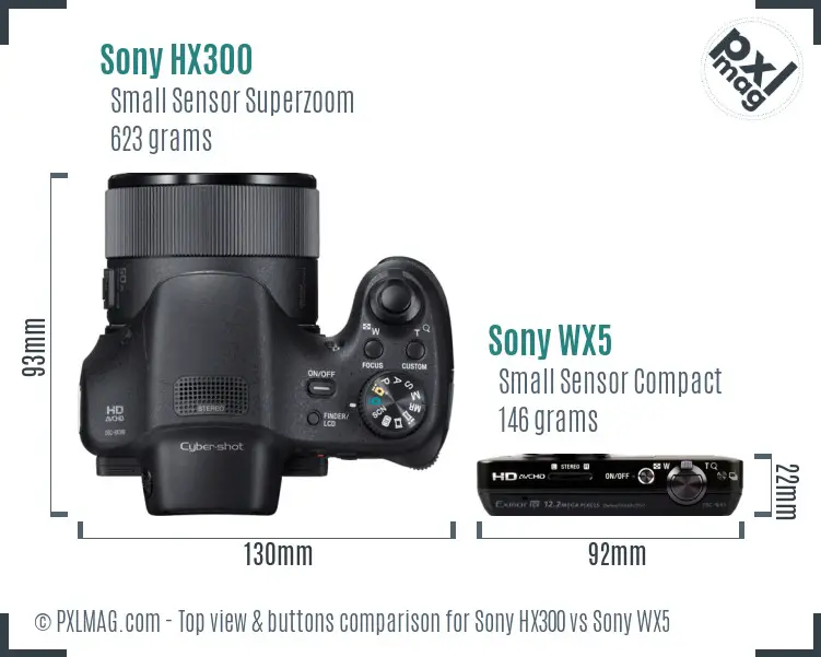 Sony HX300 vs Sony WX5 top view buttons comparison