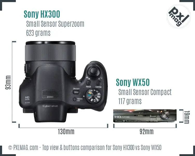 Sony HX300 vs Sony WX50 top view buttons comparison