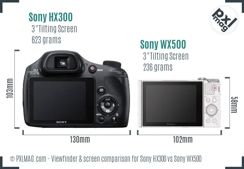 Sony HX300 vs Sony WX500 Screen and Viewfinder comparison