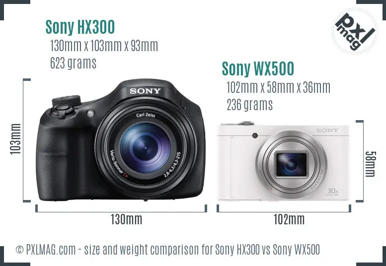 Sony HX300 vs Sony WX500 size comparison