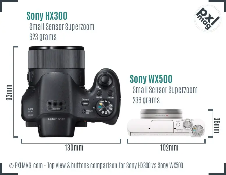Sony HX300 vs Sony WX500 top view buttons comparison