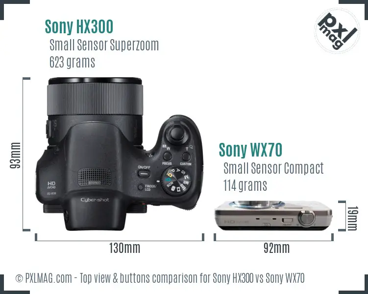 Sony HX300 vs Sony WX70 top view buttons comparison