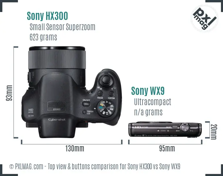 Sony HX300 vs Sony WX9 top view buttons comparison