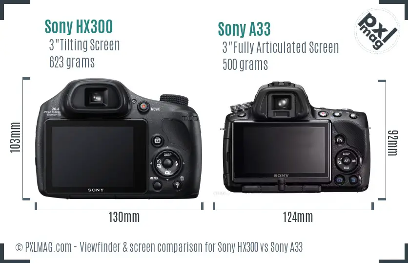 Sony HX300 vs Sony A33 Screen and Viewfinder comparison