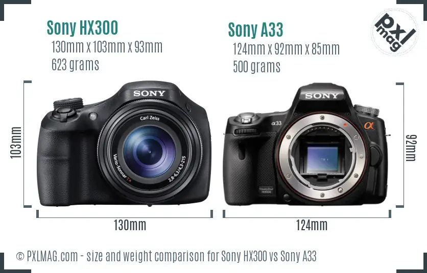 Sony HX300 vs Sony A33 size comparison
