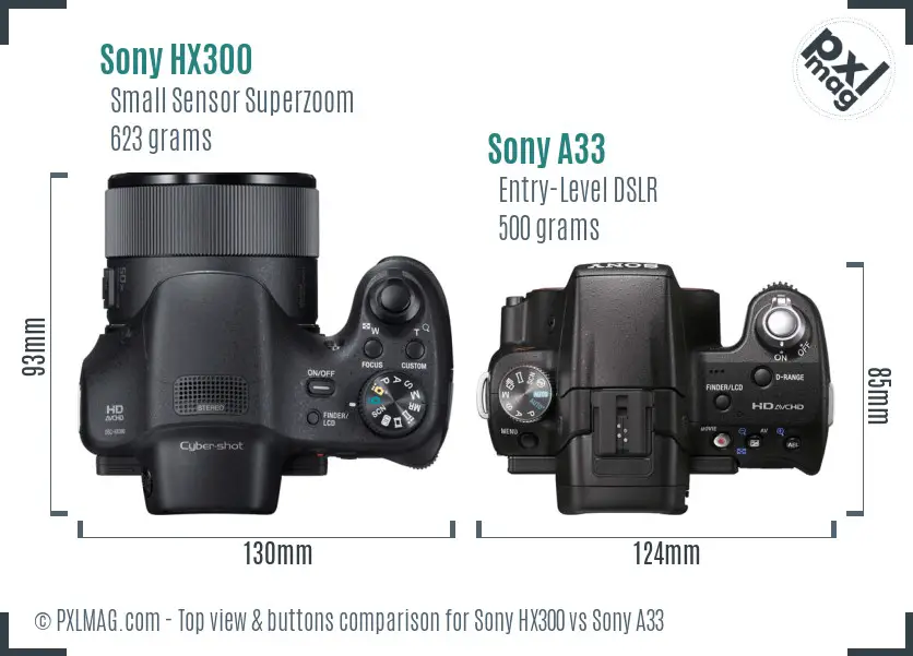 Sony HX300 vs Sony A33 top view buttons comparison