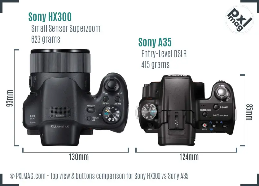 Sony HX300 vs Sony A35 top view buttons comparison