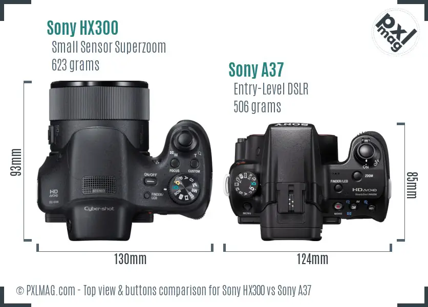 Sony HX300 vs Sony A37 top view buttons comparison