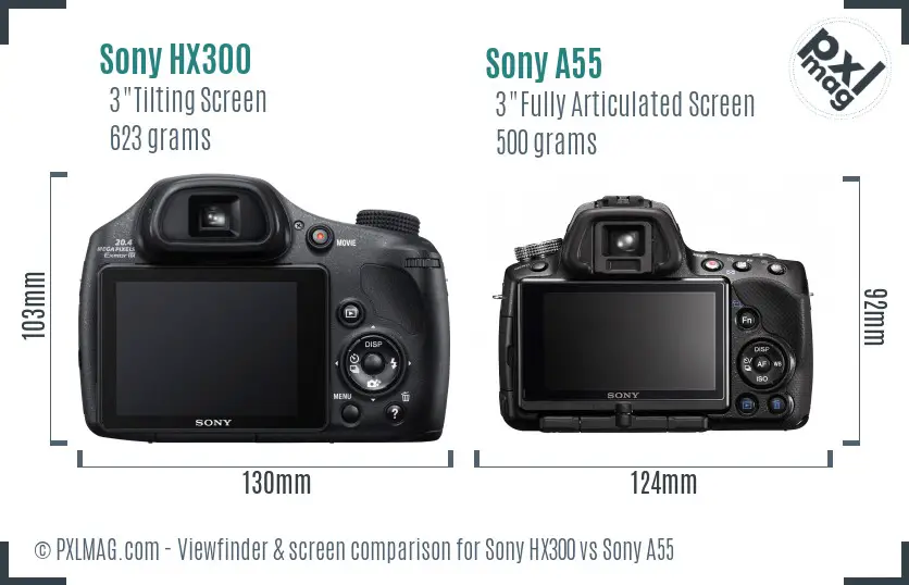 Sony HX300 vs Sony A55 Screen and Viewfinder comparison