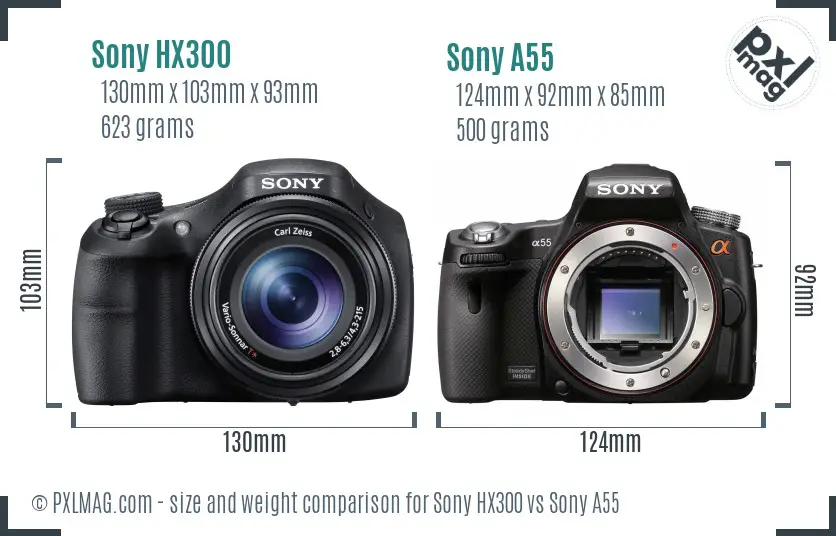 Sony HX300 vs Sony A55 size comparison