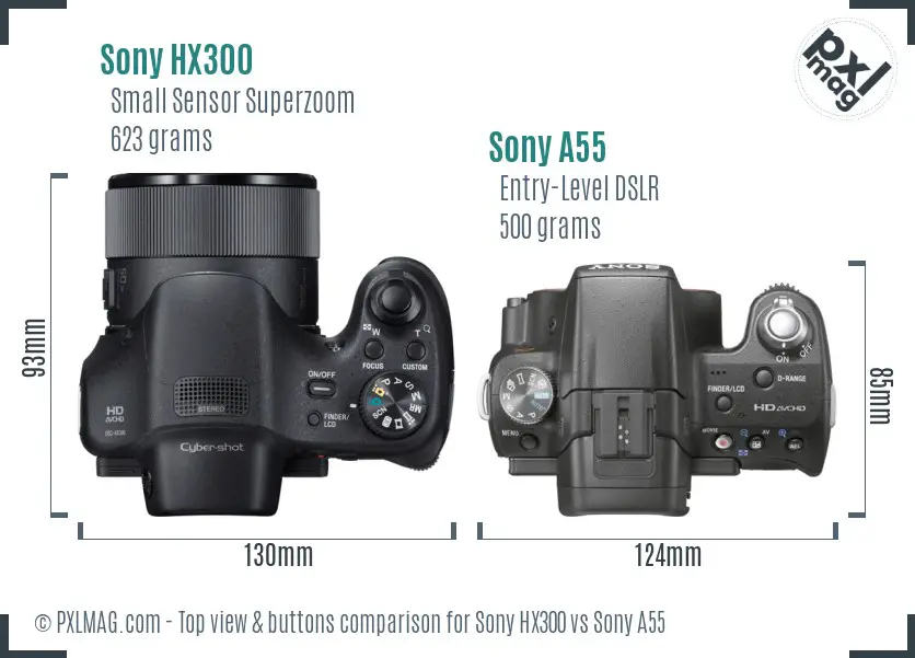 Sony HX300 vs Sony A55 top view buttons comparison
