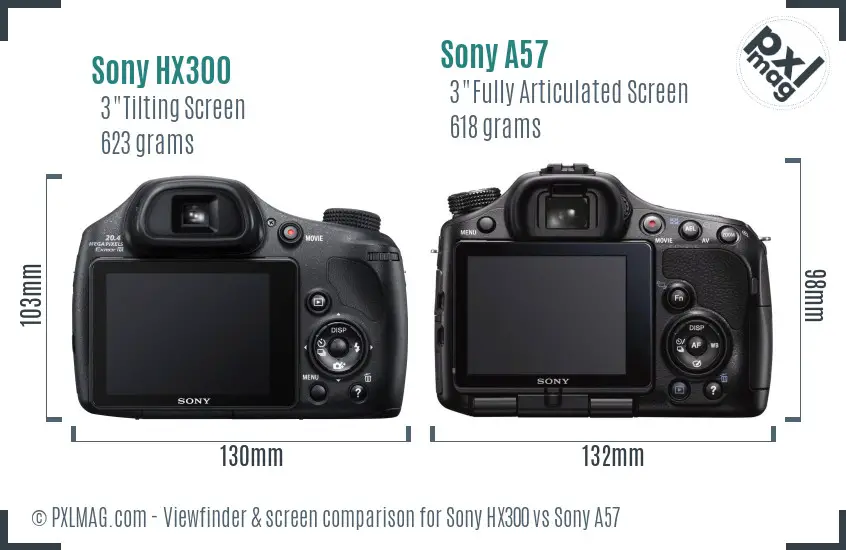 Sony HX300 vs Sony A57 Screen and Viewfinder comparison