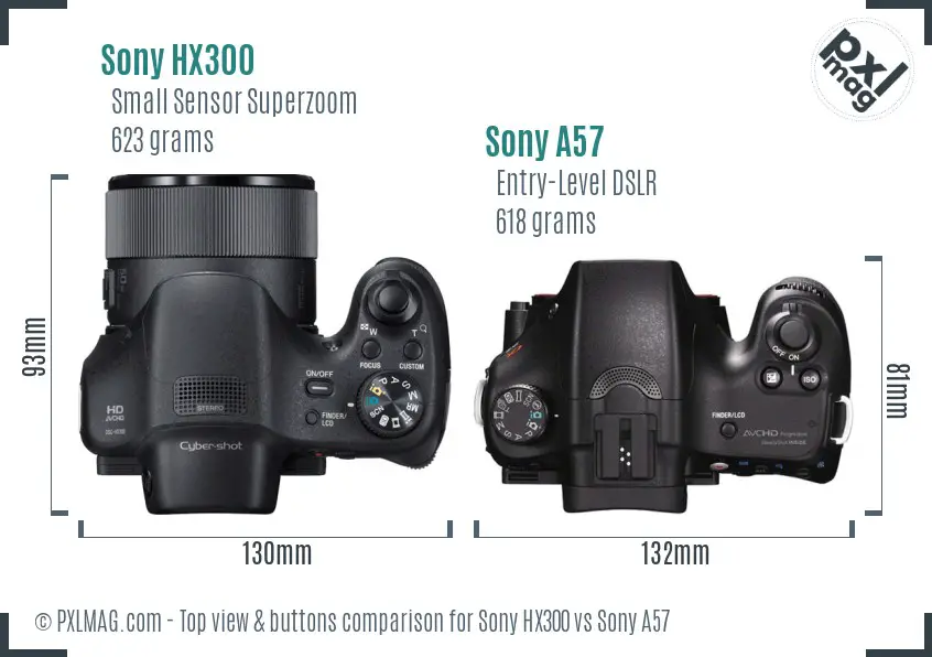 Sony HX300 vs Sony A57 top view buttons comparison