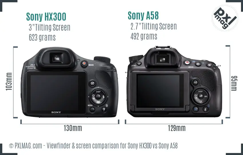 Sony HX300 vs Sony A58 Screen and Viewfinder comparison