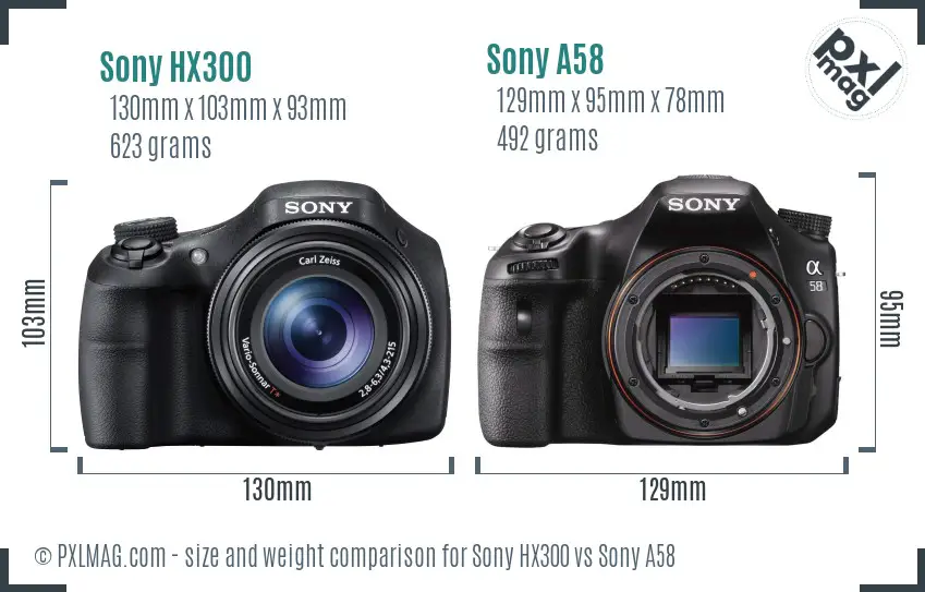 Sony HX300 vs Sony A58 size comparison