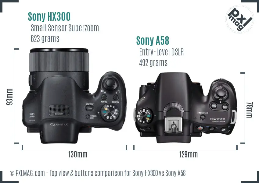 Sony HX300 vs Sony A58 top view buttons comparison