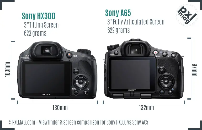 Sony HX300 vs Sony A65 Screen and Viewfinder comparison