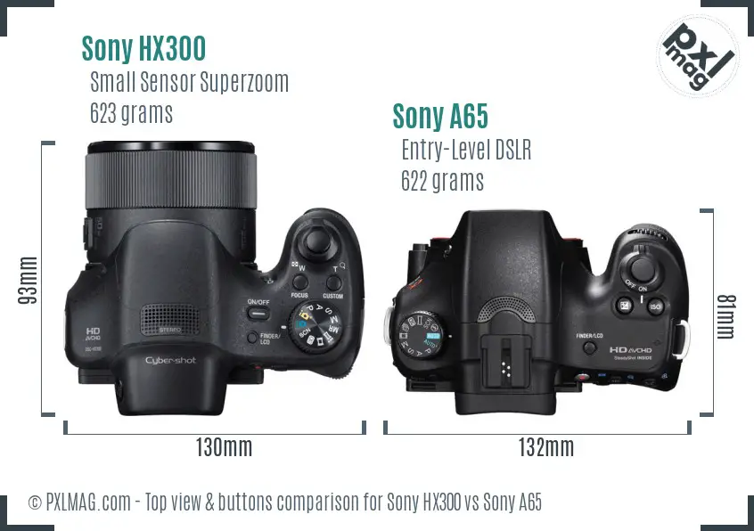 Sony HX300 vs Sony A65 top view buttons comparison