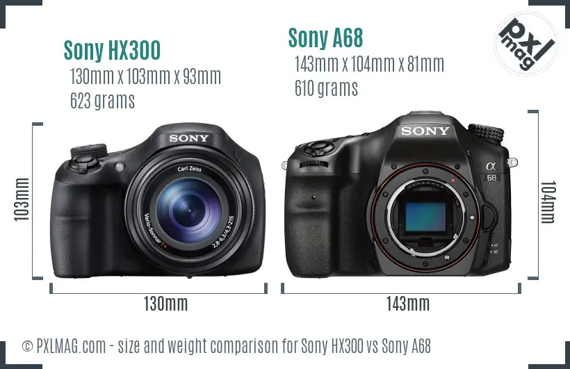 Sony HX300 vs Sony A68 size comparison