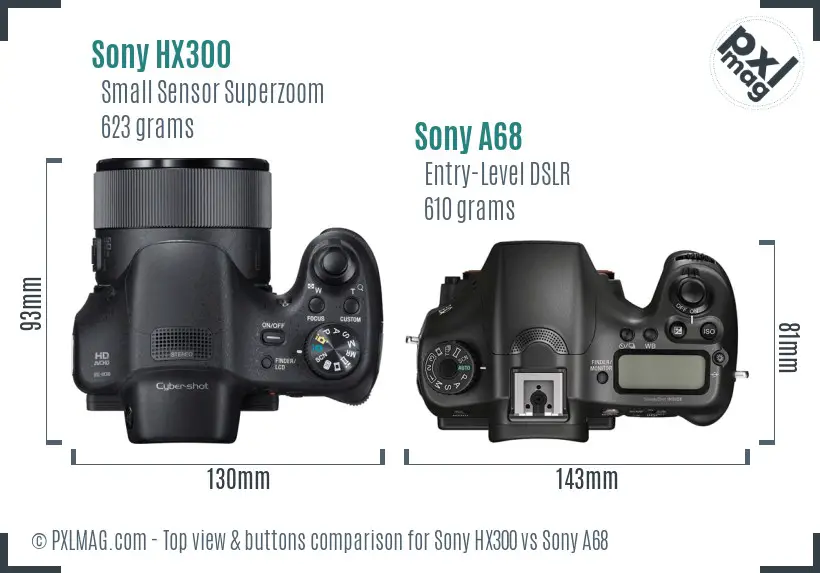 Sony HX300 vs Sony A68 top view buttons comparison