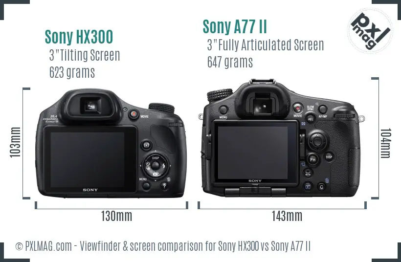 Sony HX300 vs Sony A77 II Screen and Viewfinder comparison